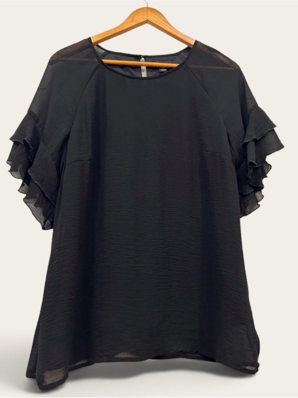 Chiffon Black Ruffle Sleeve Women's Top